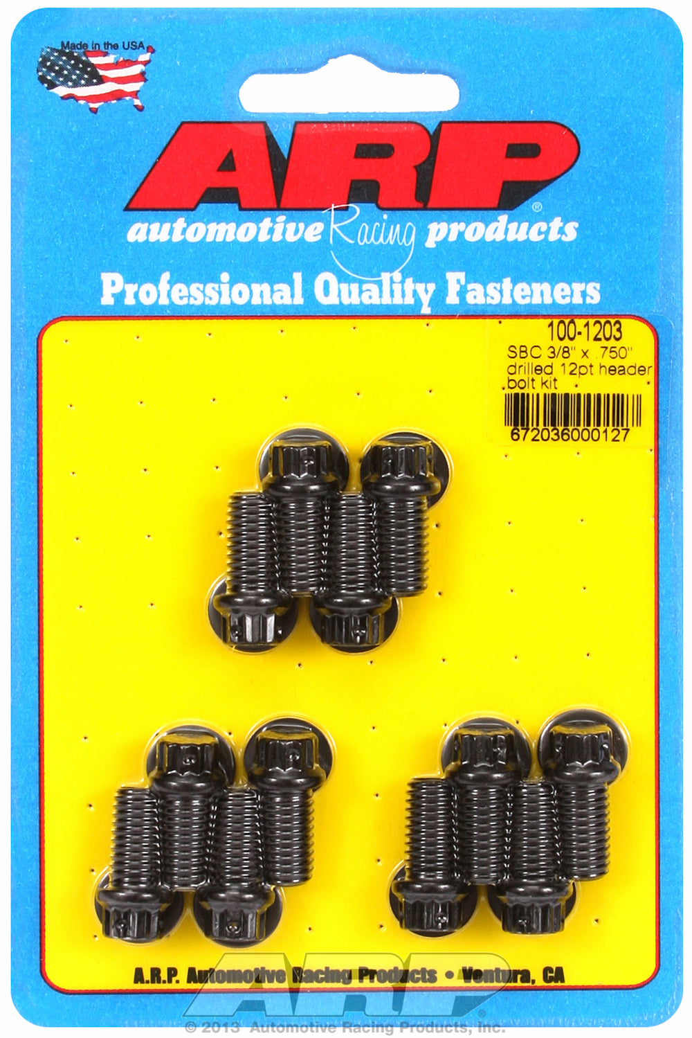 Header Bolt Kit for Chevy Small Block 3/8in x.750in Drilled Black Oxide Hex Head