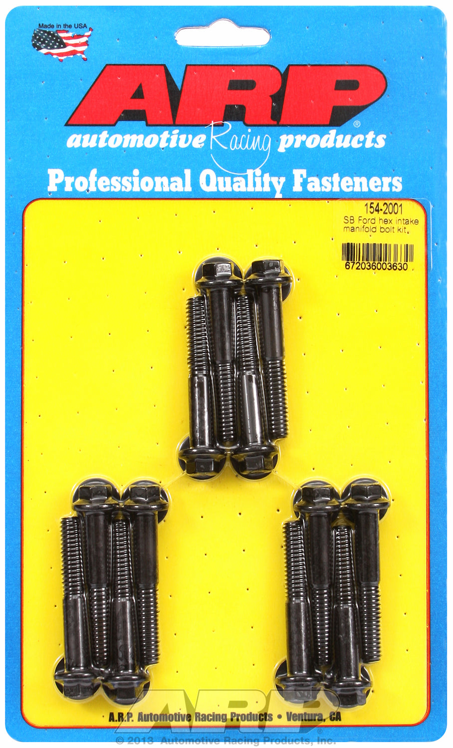Hex Head Black Oxide Intake Manifold Bolts for Ford 260-289-302, 351W, uses 3/8˝ socket