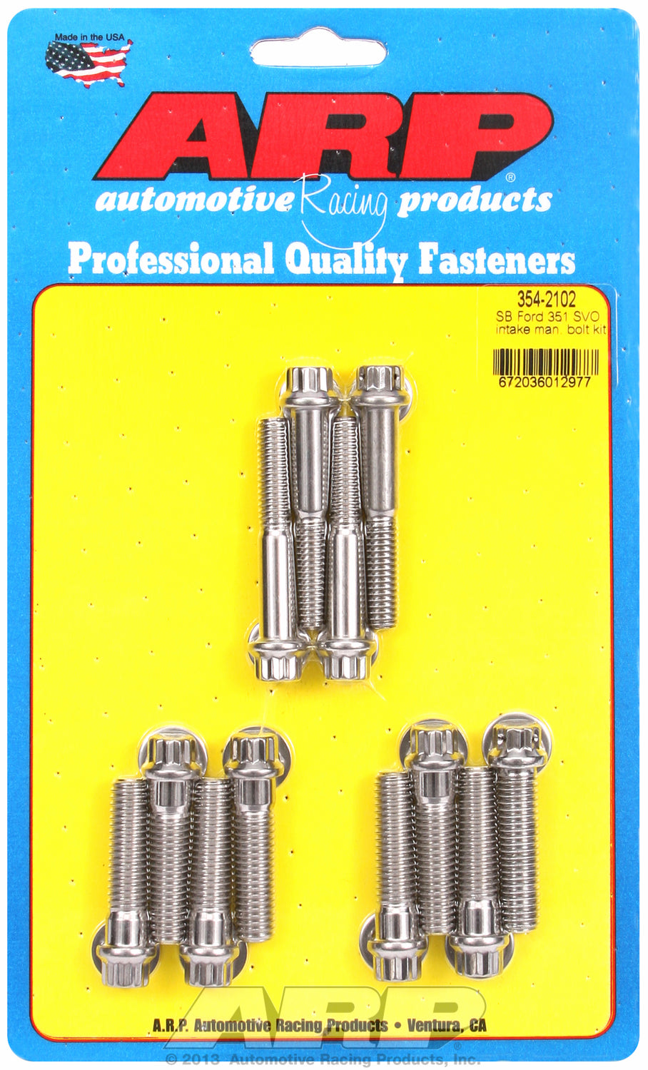 Hex Head Stainless Intake Manifold Bolts for Ford SVO 351 cid, Jack Roush design, drilled