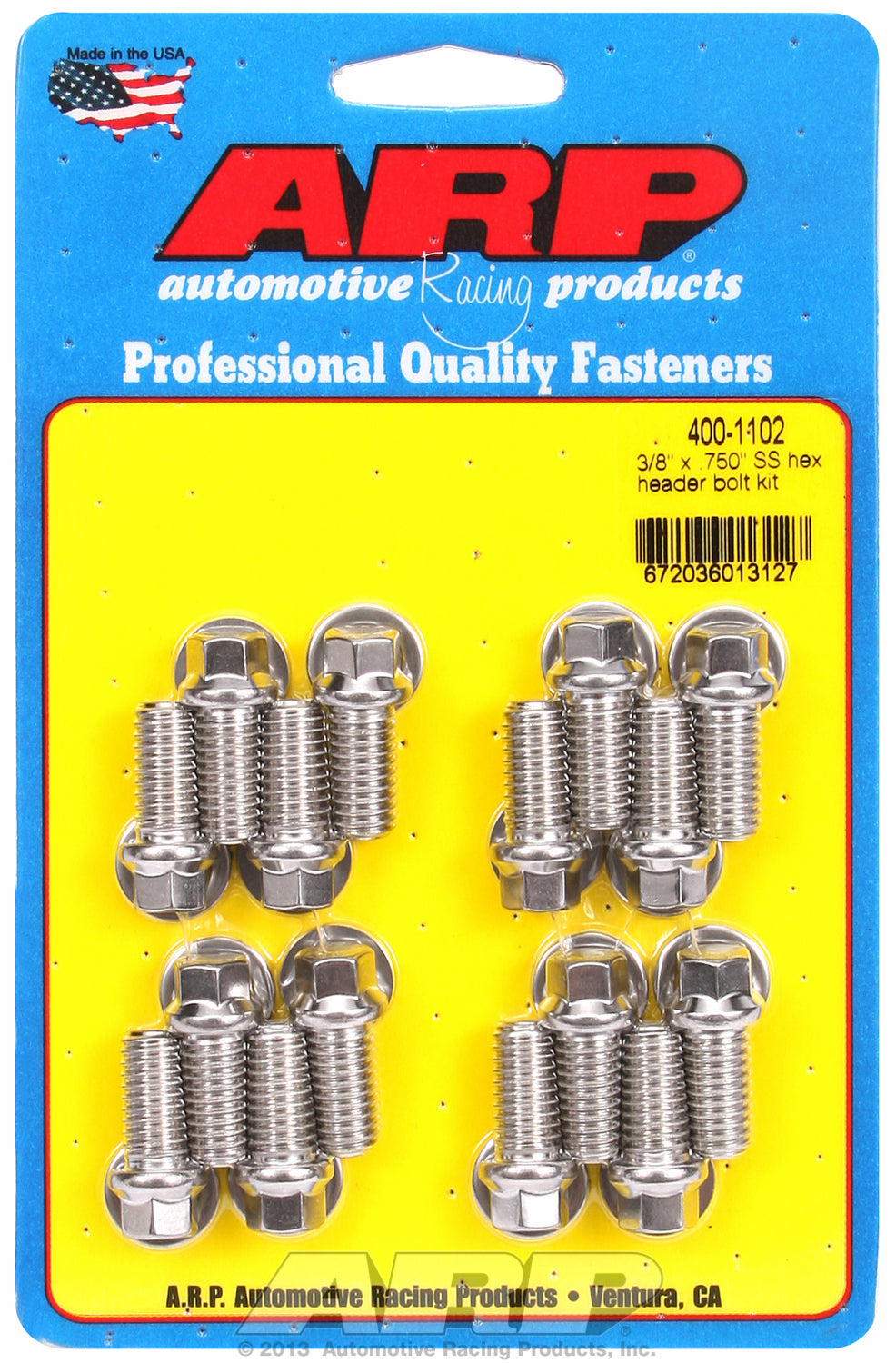Header Bolt Kit For Chevrolet 3/8˝ dia. bolt, 3/8˝ wrench Stainless Hex Head