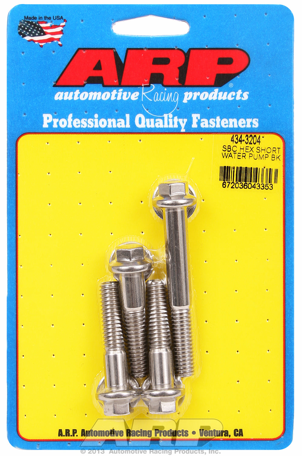 SB Chevy, water pump short for Chevrolet Stainless Hex Heads