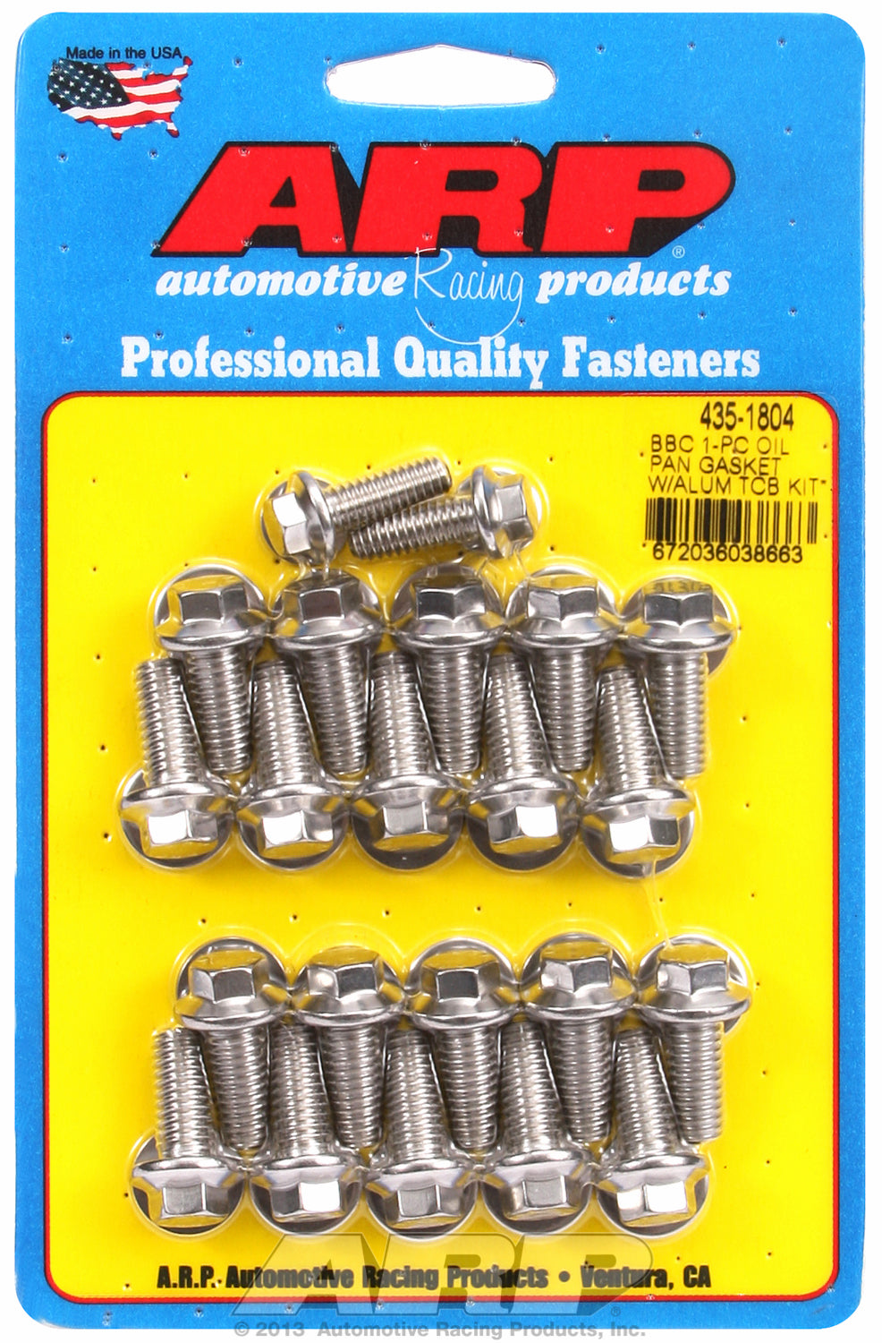 Hex Head Stainless Oil Pan Bolt Kit for Chevrolet 396-454 cid (w/ 1-pc. rubber gasket)