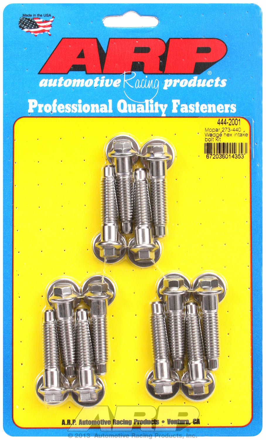 Hex Head Stainless Intake Manifold Bolts for Chrysler 318-440 Wedge, uses 3/8˝ socket