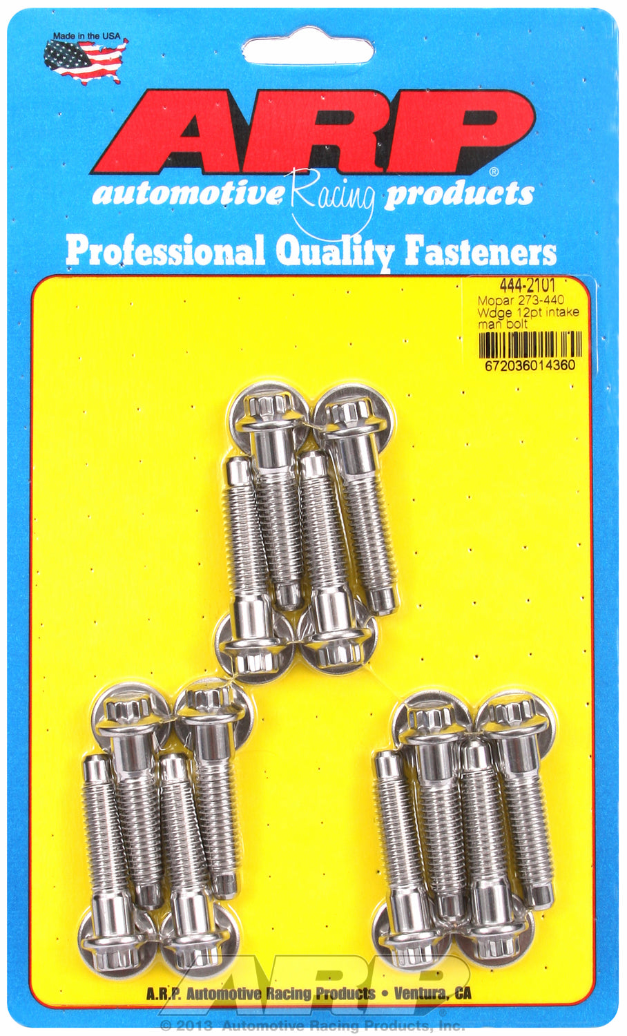 12-Pt Head Stainless Intake Manifold Bolts for Chrysler 318-440 Wedge, uses 3/8˝ socket
