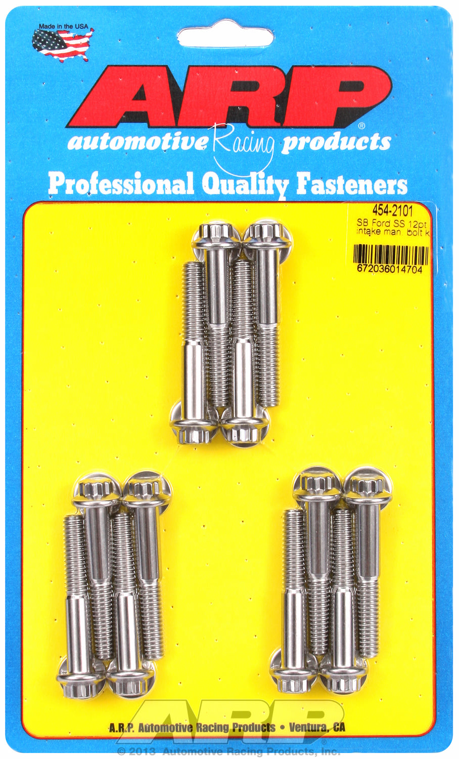 12-Pt Head Stainless Intake Manifold Bolts for Ford 260-289-302, 351W, uses 3/8˝ socket