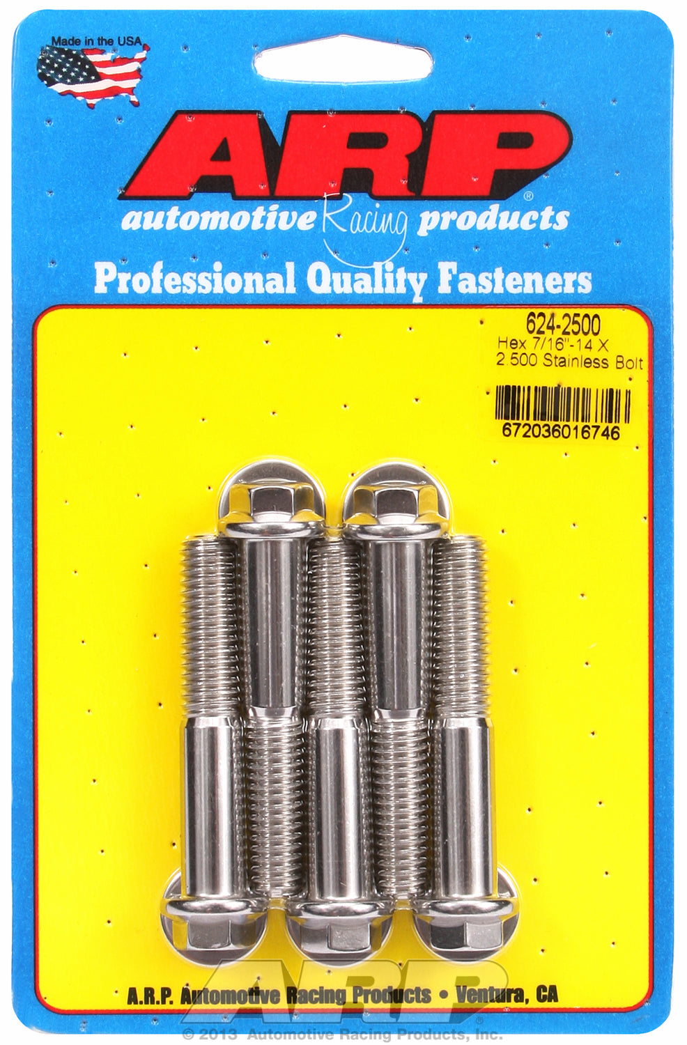 7/16-14 X 2.500 hex 1/2 wrenching SS bolts