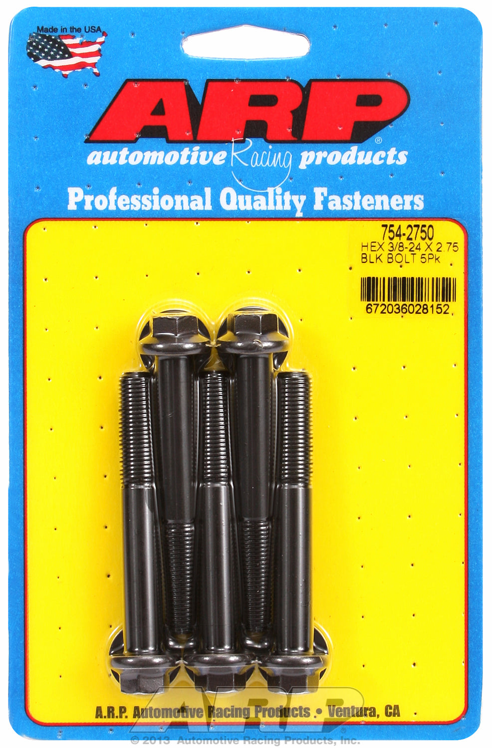 3/8-24 x 2.750 hex 7/16 wrenching black oxide bolts