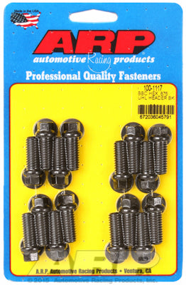 Header Bolt Kit for Chevy Big Block 3/8in Dia, 0.875in UHL, Black Oxide Hex Head