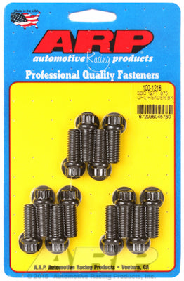 Header Bolt Kit for Chevy Small Block 3/8in Dia, 0.875in UHL Black Oxide 12-Pt Head