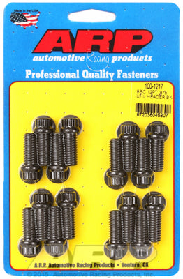 Header Bolt Kit for Chevy Big Block 3/8in Dia, 0.875in UHL, Black Oxide 12-Pt Head