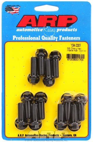 Hex Head Black Oxide Intake Manifold Bolts for Chevrolet 265-400 cid, factory OEM, 1.000˝, 12 pieces