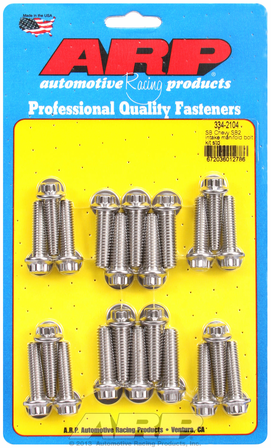 12-Pt Head Stainless Intake Manifold Bolts for Chevrolet SB 2, standard deck