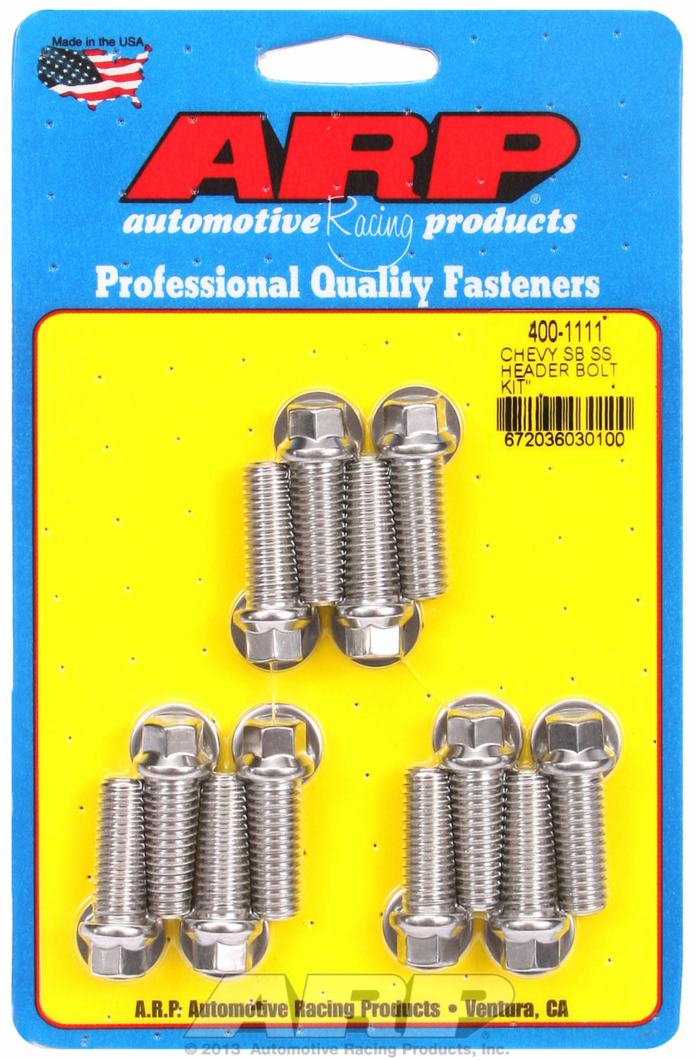 Header Bolt Kit For Chevrolet 3/8˝ dia. bolt, 3/8˝ wrench Stainless Hex Head