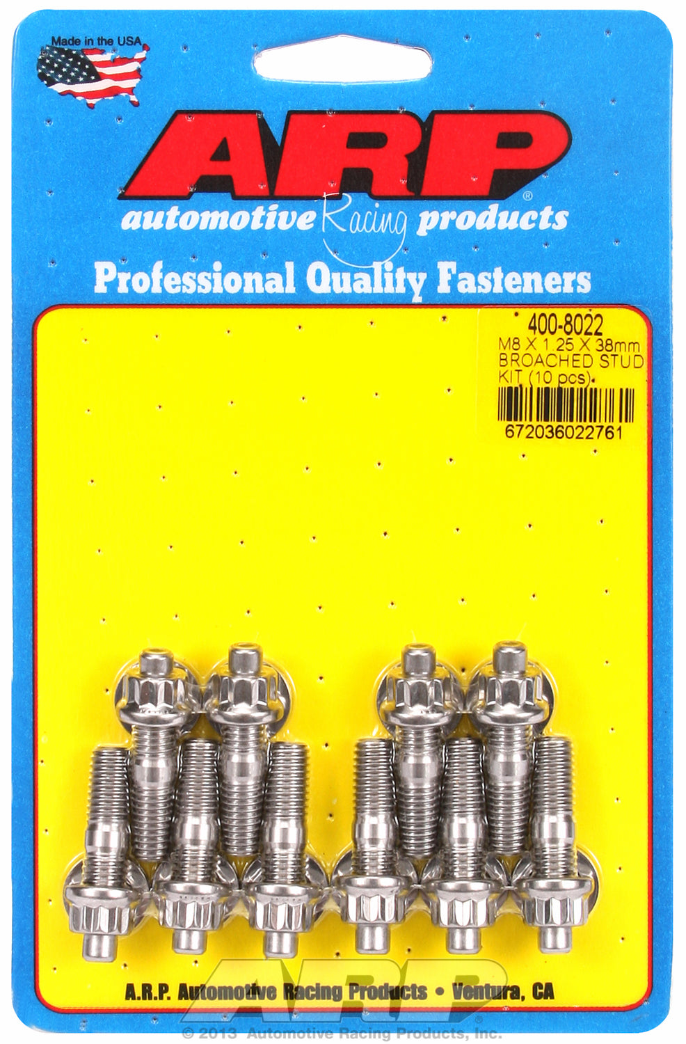 M8 X 1.25 X 38mm broached stud kit - 10pcs