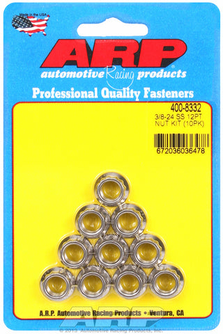 3/8in  ARP Polished Stainless Steel 12-pt Nut Kit