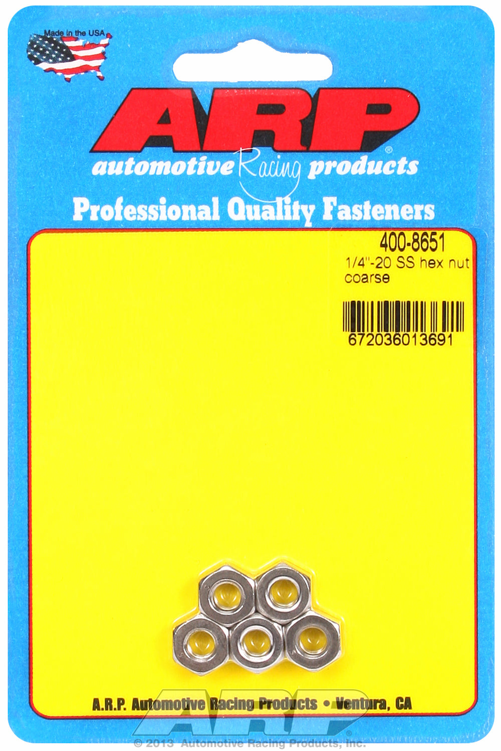 1/4-20 Stainless Hex Course Thread Hex Nut