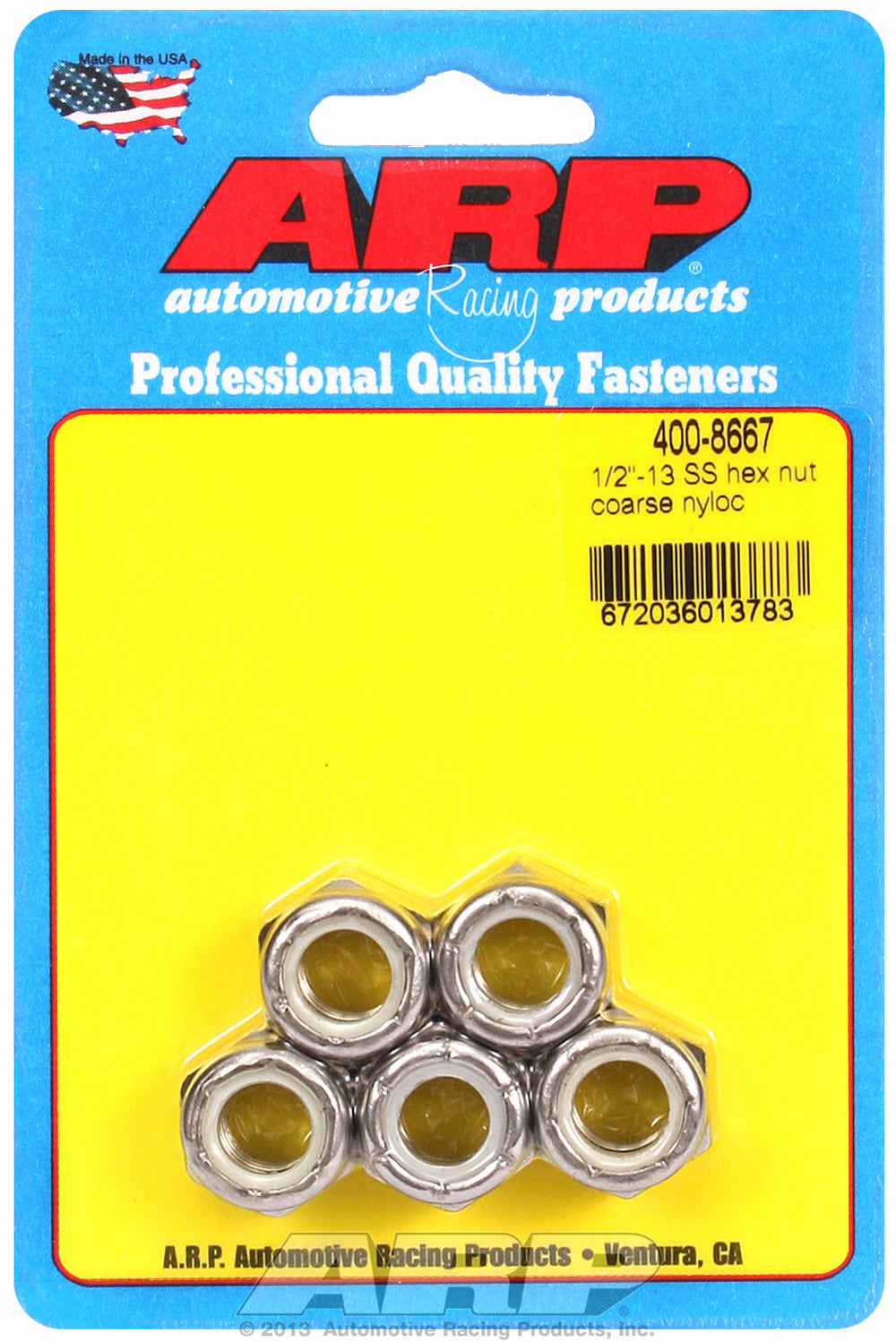 1/2-13 Stainless Nyloc Course Thread Hex Nut