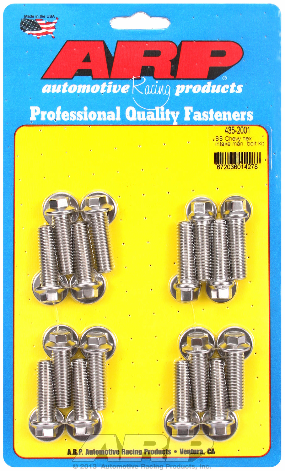 Hex Head Stainless Intake Manifold Bolts for Chevrolet 396-454 cid, 1.250˝ U.H.L.