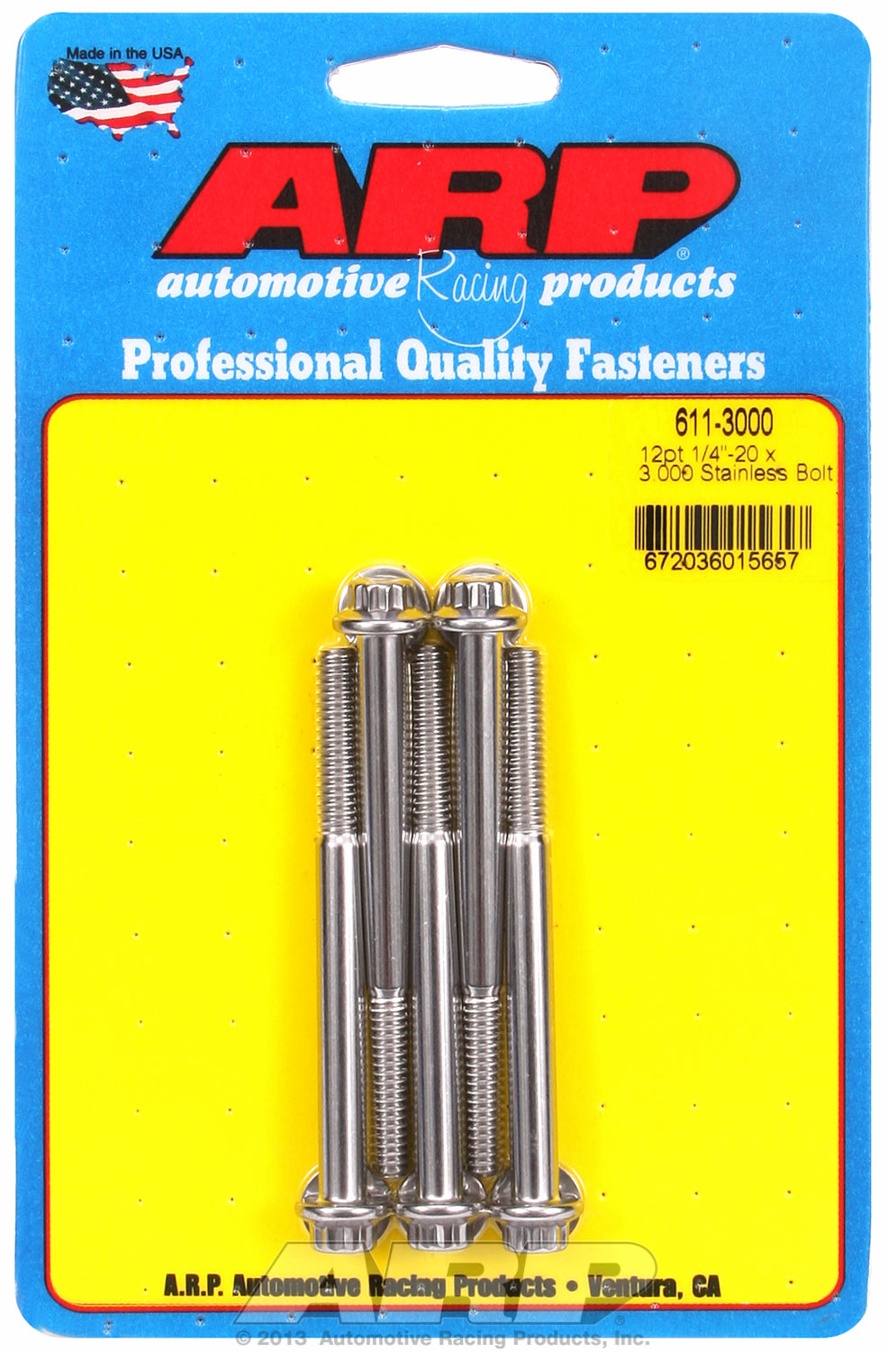 1/4-20 x 3.000 12pt SS bolts