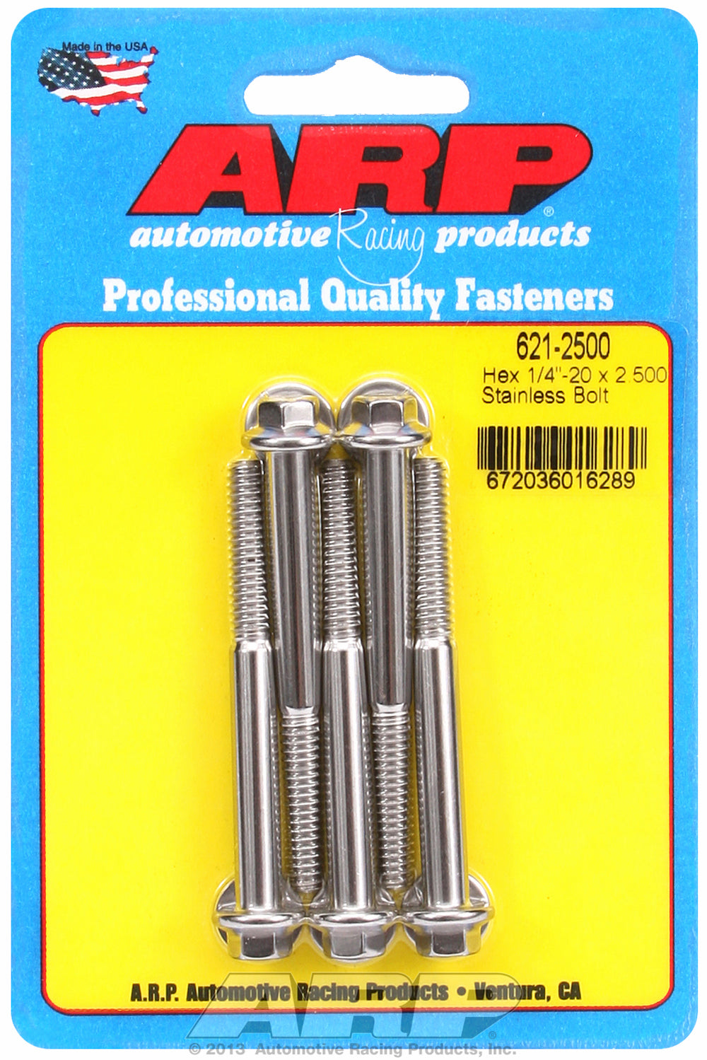 1/4-20 x 2.500 hex SS bolts