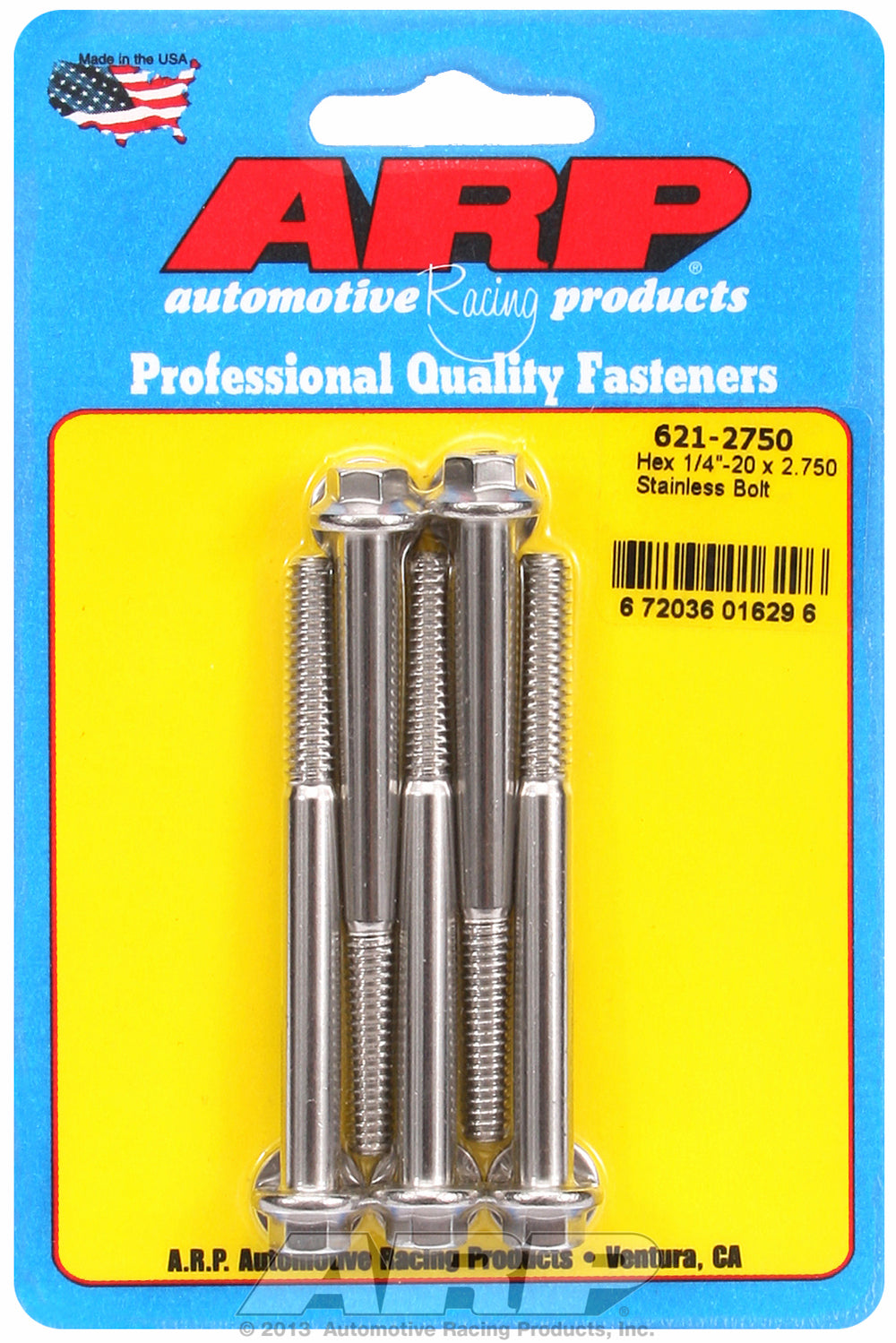 1/4-20 x 2.750 hex SS bolts