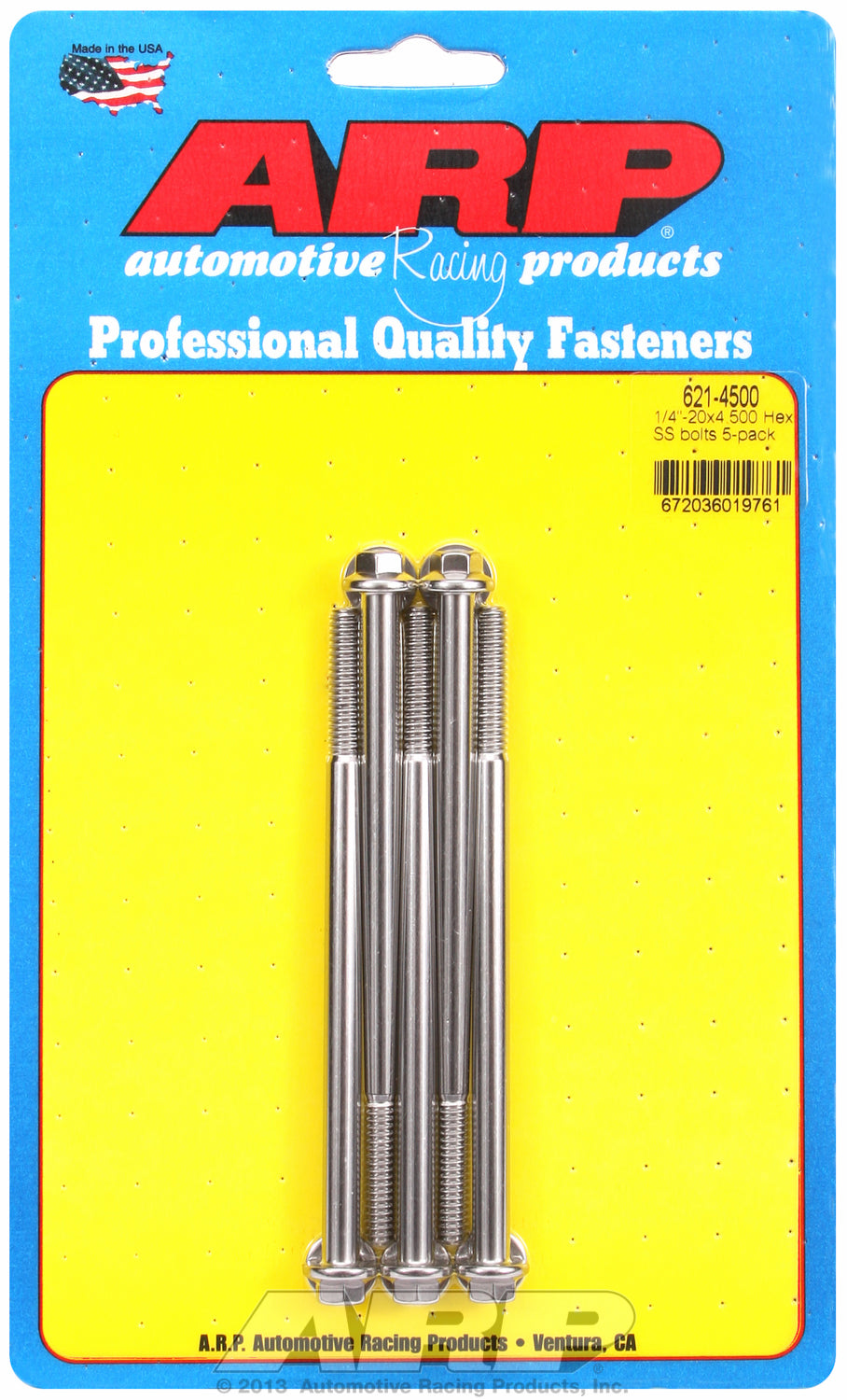 1/4-20 x 4.500 hex SS bolts