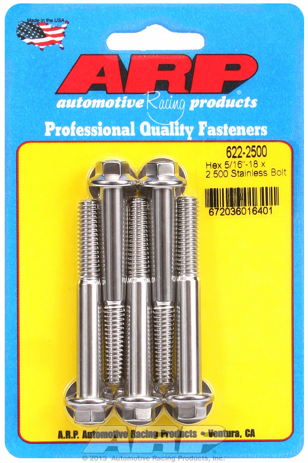 5/16-18 x 2.500 hex SS bolts