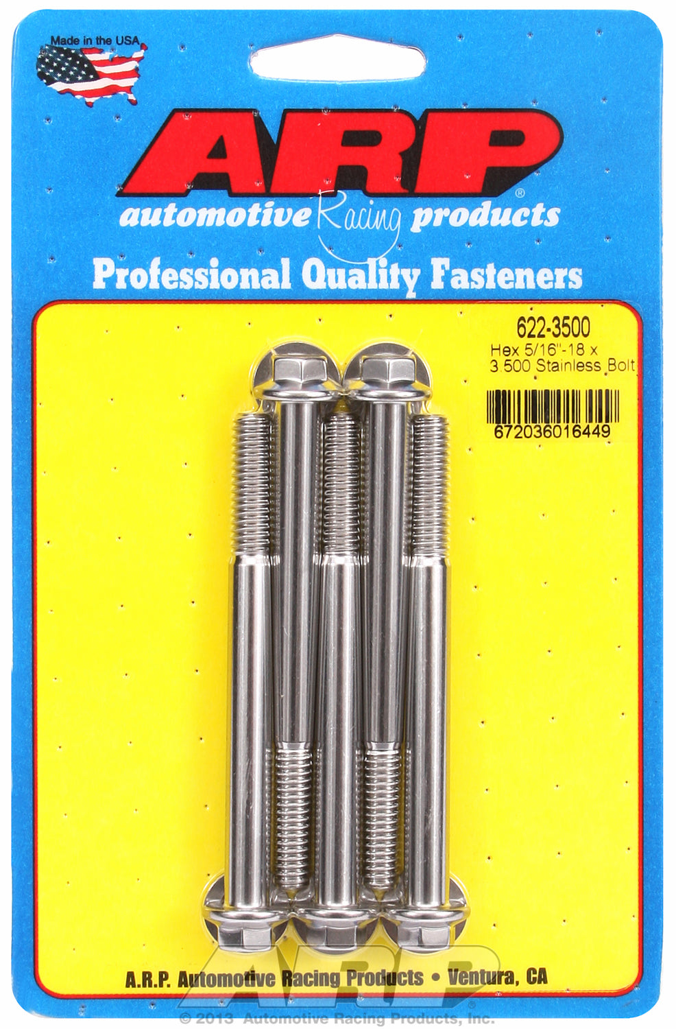 5/16-18 x 3.500 hex SS bolts