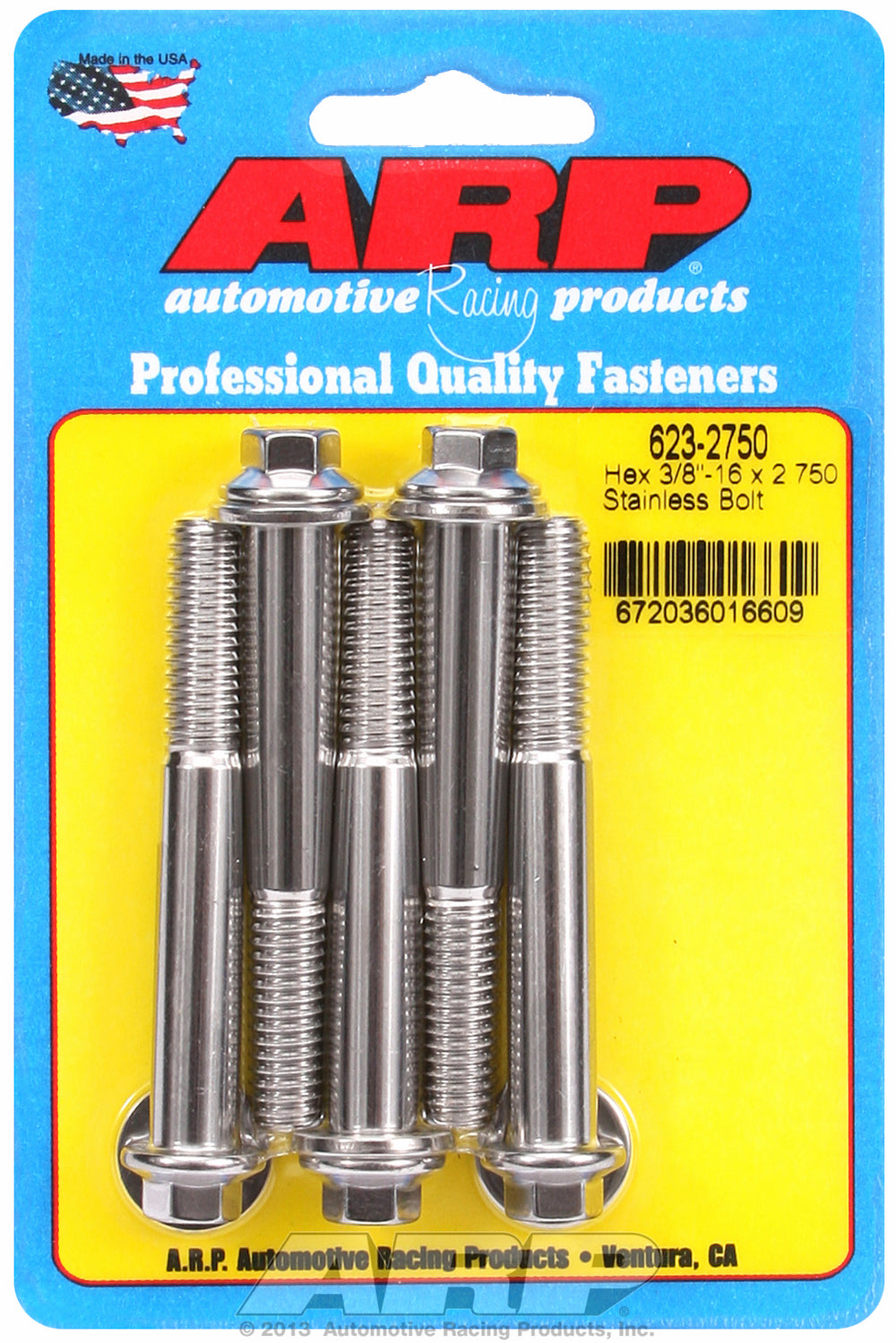 3/8-16 x 2.750 hex SS bolts