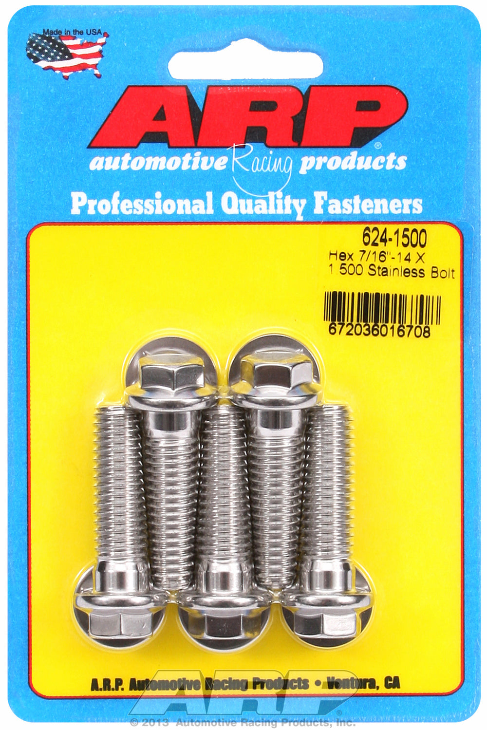 7/16-14 X 1.500 hex 1/2 wrenching SS bolts