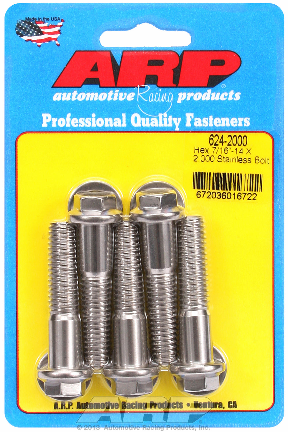 7/16-14 X 2.000 hex 1/2 wrenching SS bolts