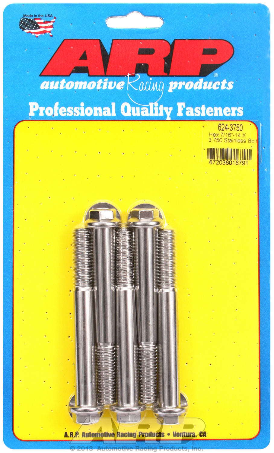 7/16-14 X 3.750 hex 1/2 wrenching SS bolts