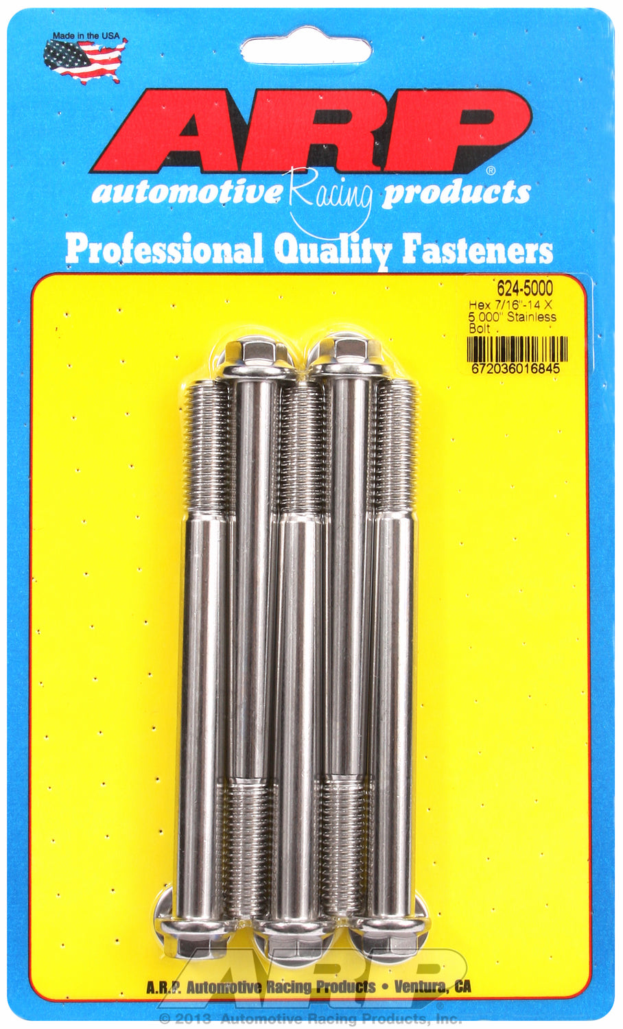 7/16-14 X 5.000 hex 1/2 wrenching SS bolts