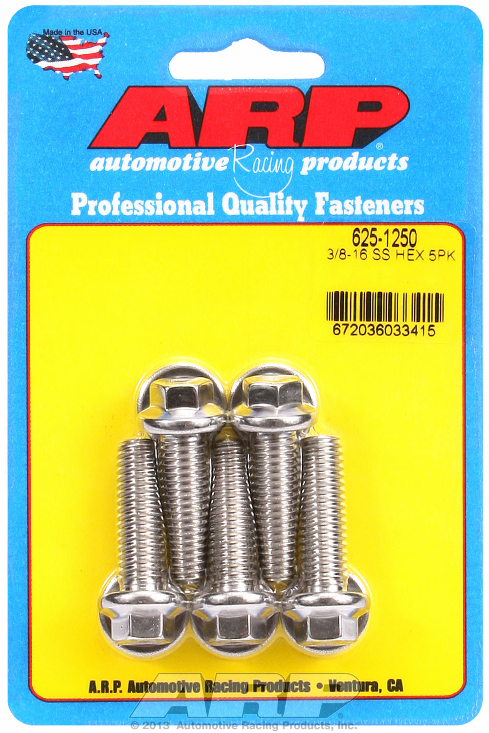 3/8-16 x 1.250 hex 7/16 wrenching SS bolts