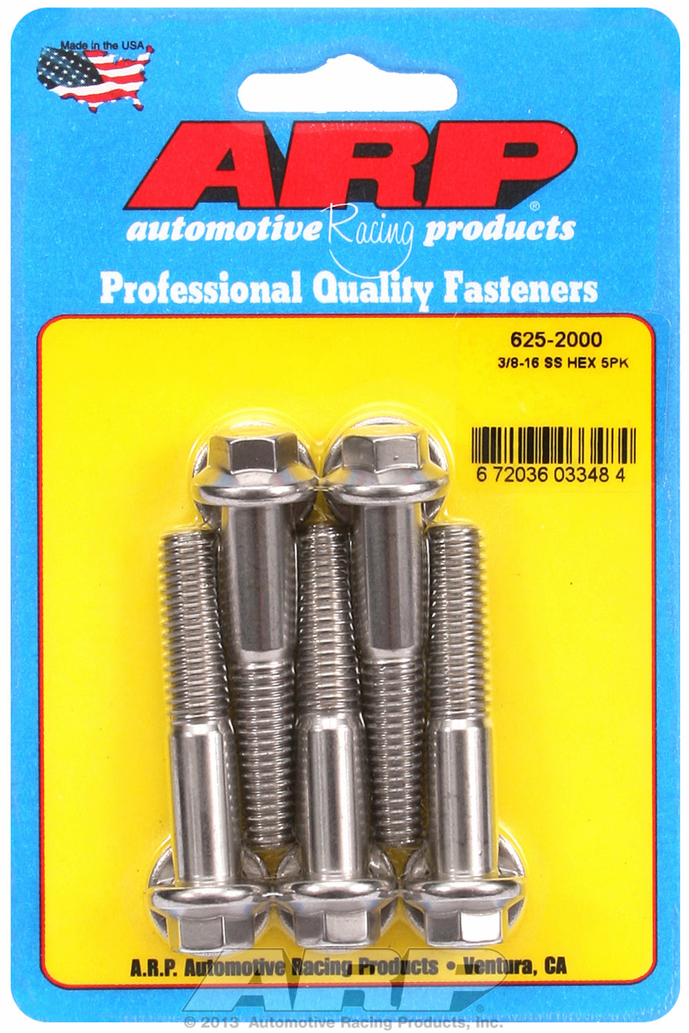 3/8-16 x 2.000 hex 7/16 wrenching SS bolts