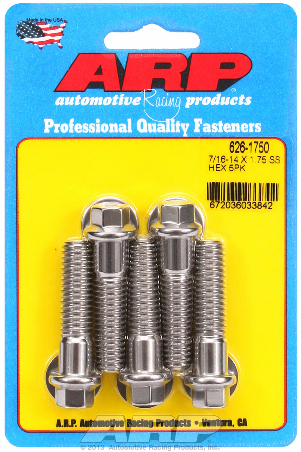 7/16-14 X 1.750 hex SS bolts