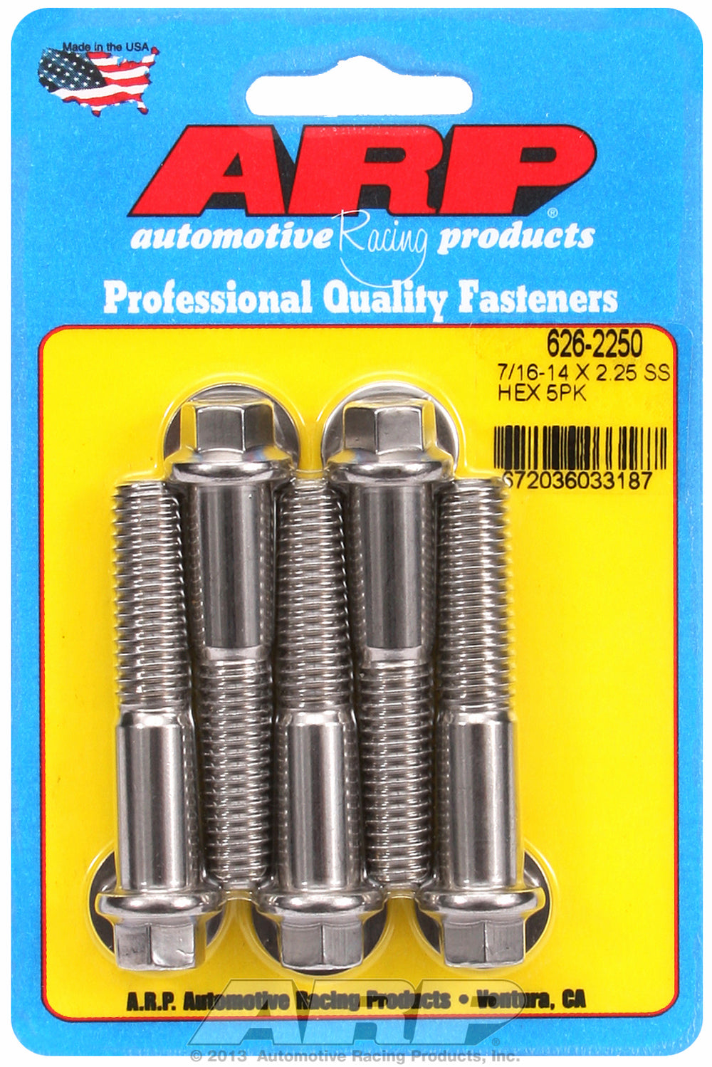 7/16-14 X 2.250 hex SS bolts