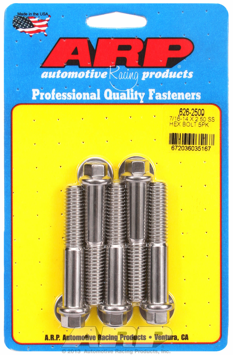 7/16-14 X 2.500 hex SS bolts