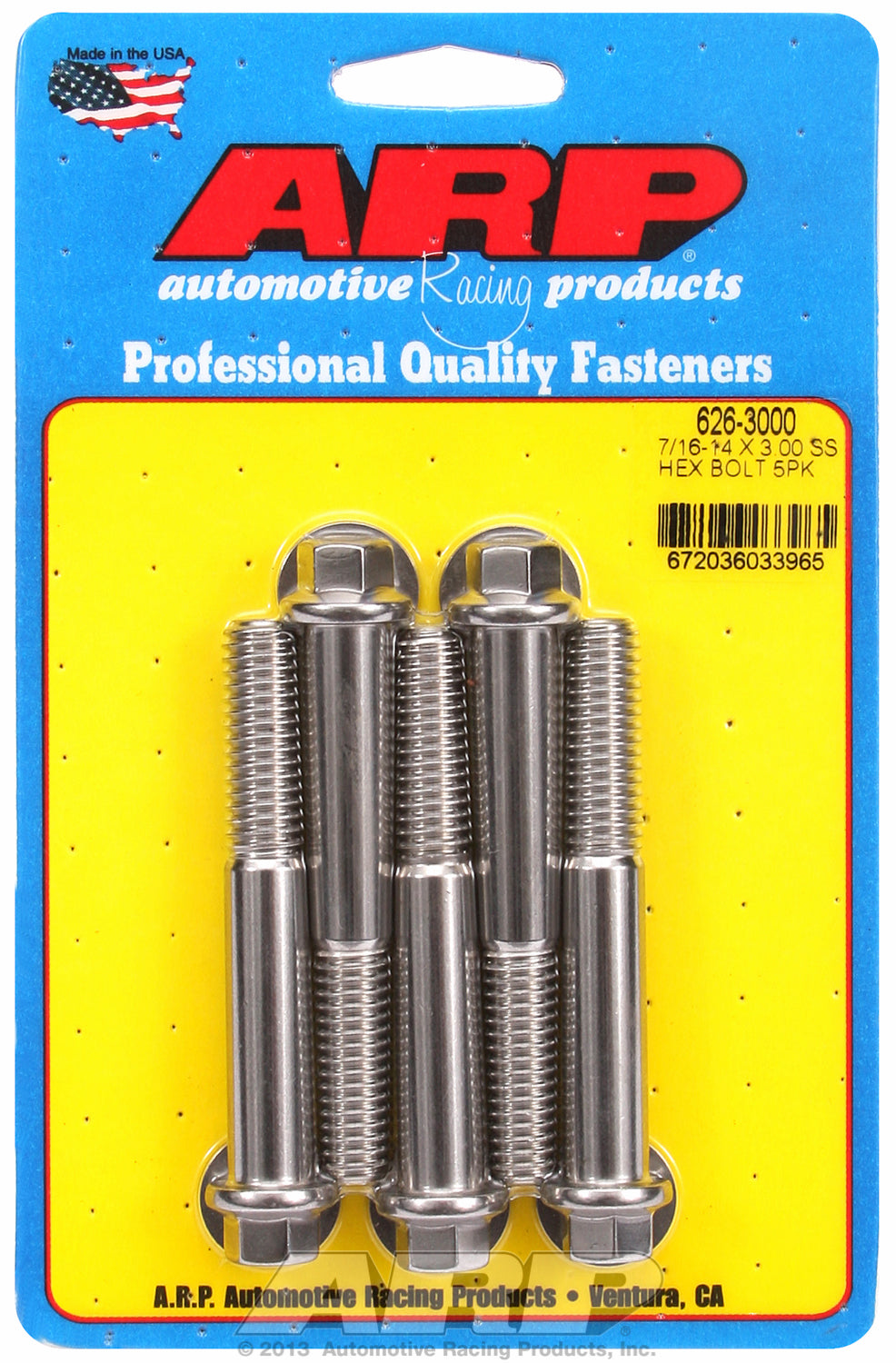 7/16-14 X 3.000 hex SS bolts