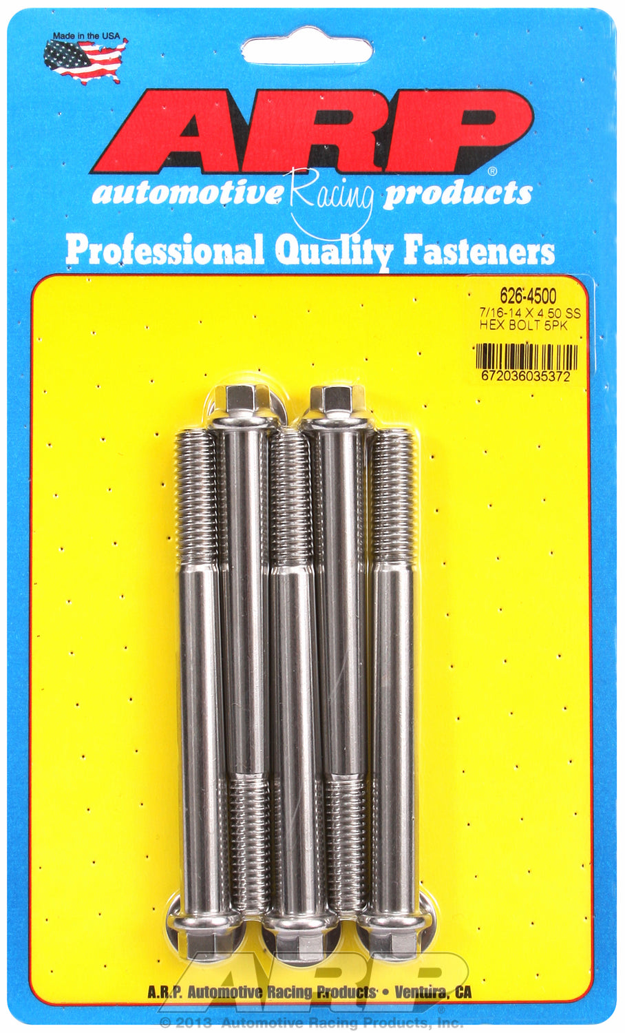 7/16-14 X 4.500 hex SS bolts