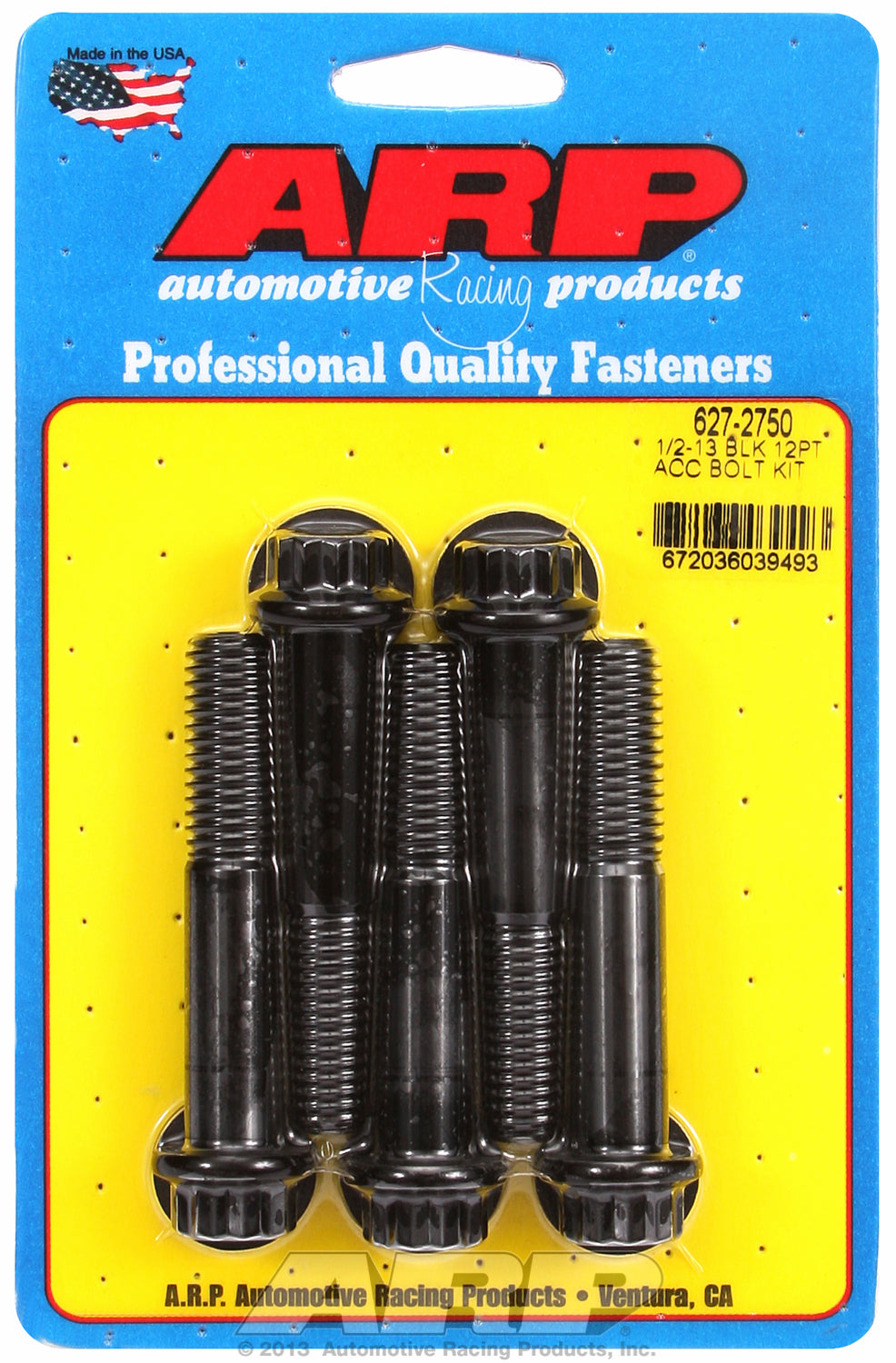 1/2-13 x 2.750 12pt black oxide bolts