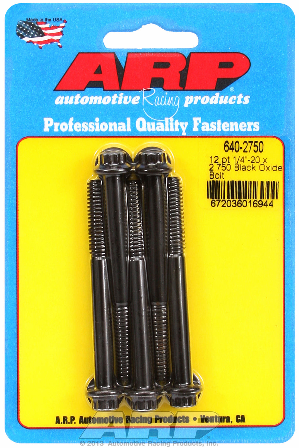 1/4-20 x 2.750 12pt black oxide bolts