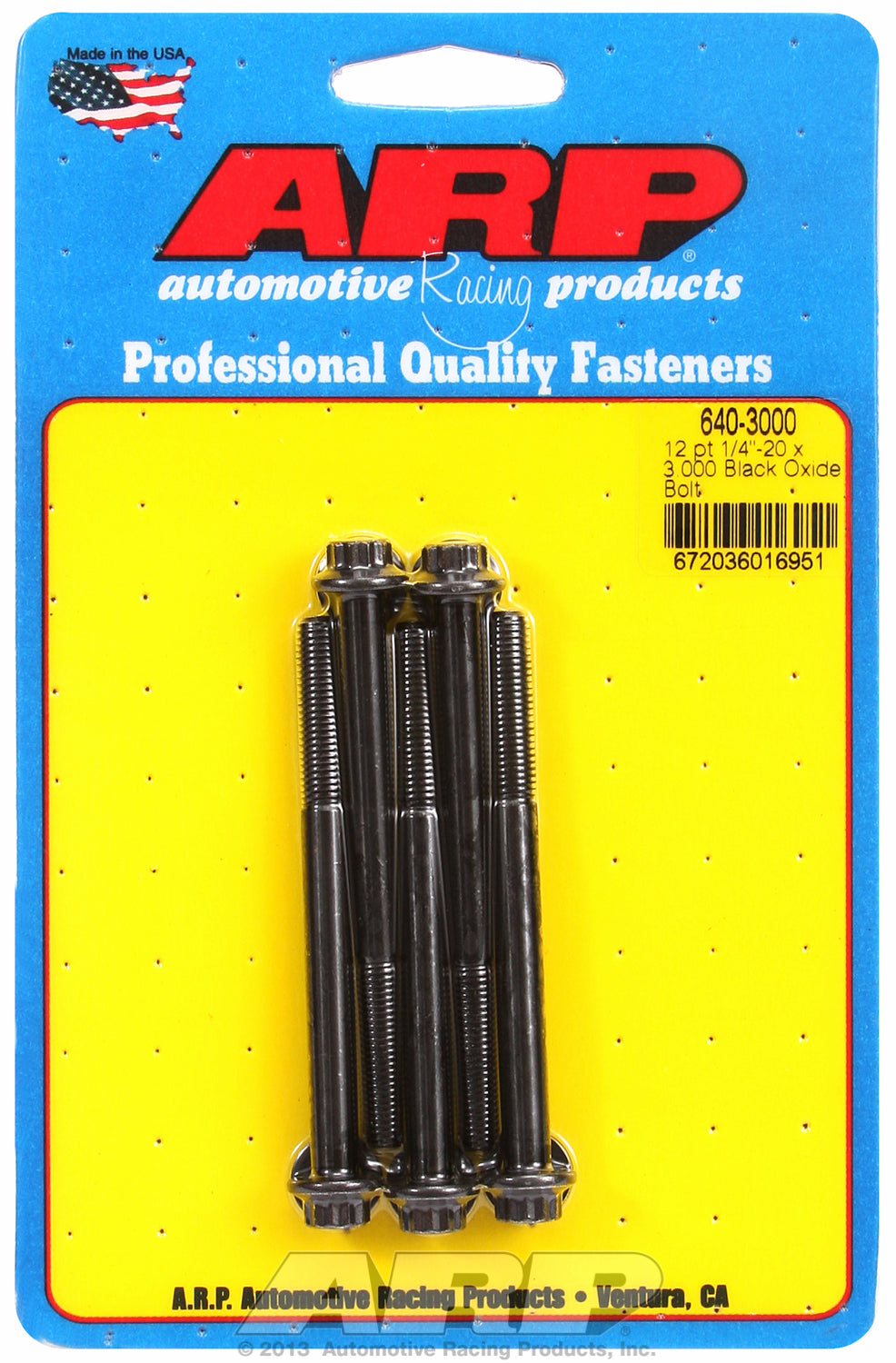 1/4-20 x 3.000 12pt black oxide bolts