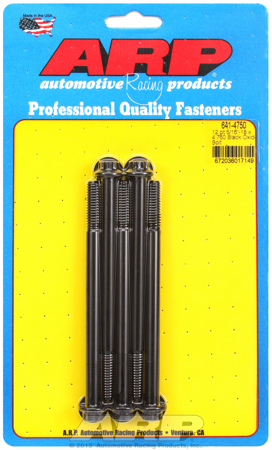 5/16-18 x 4.750 12pt black oxide bolts