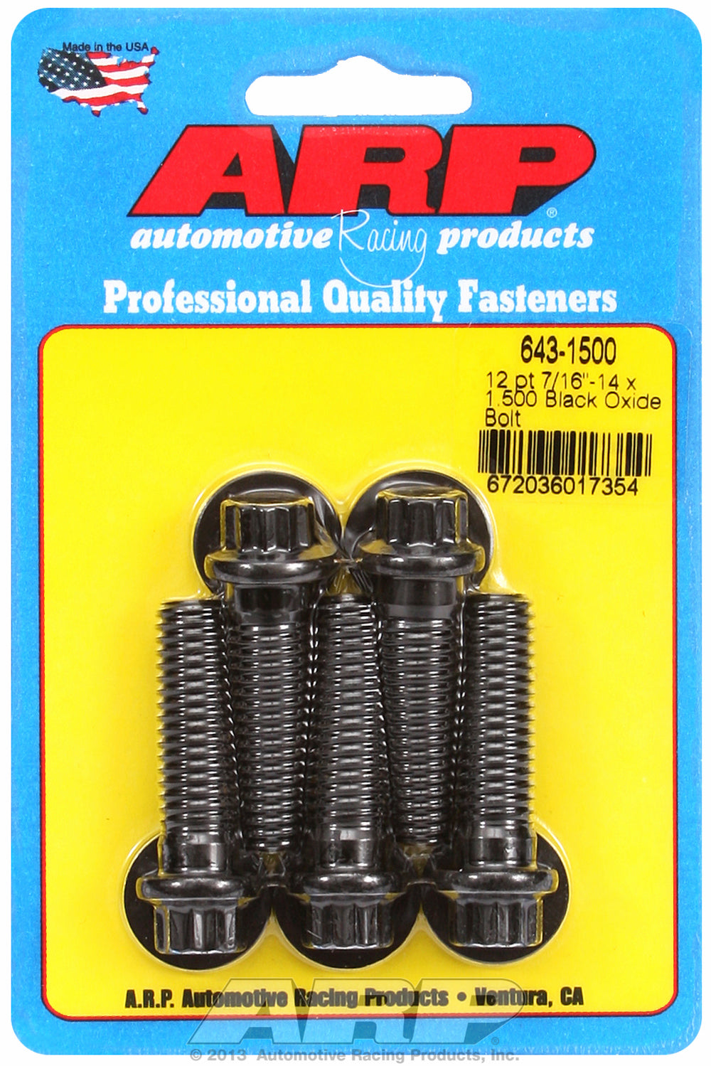 7/16-14 x 1.500 12pt black oxide bolts