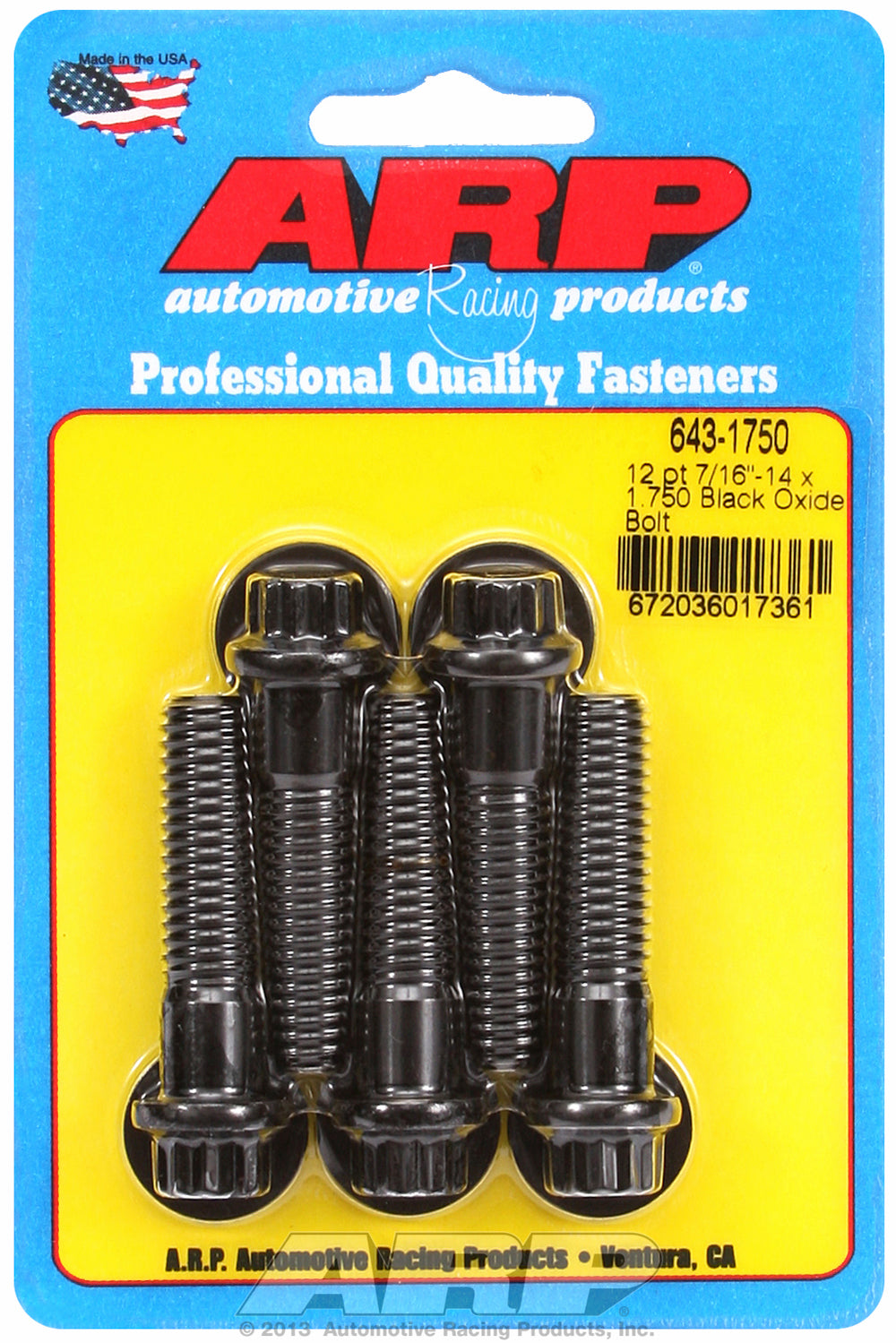 7/16-14 x 1.750 12pt black oxide bolts
