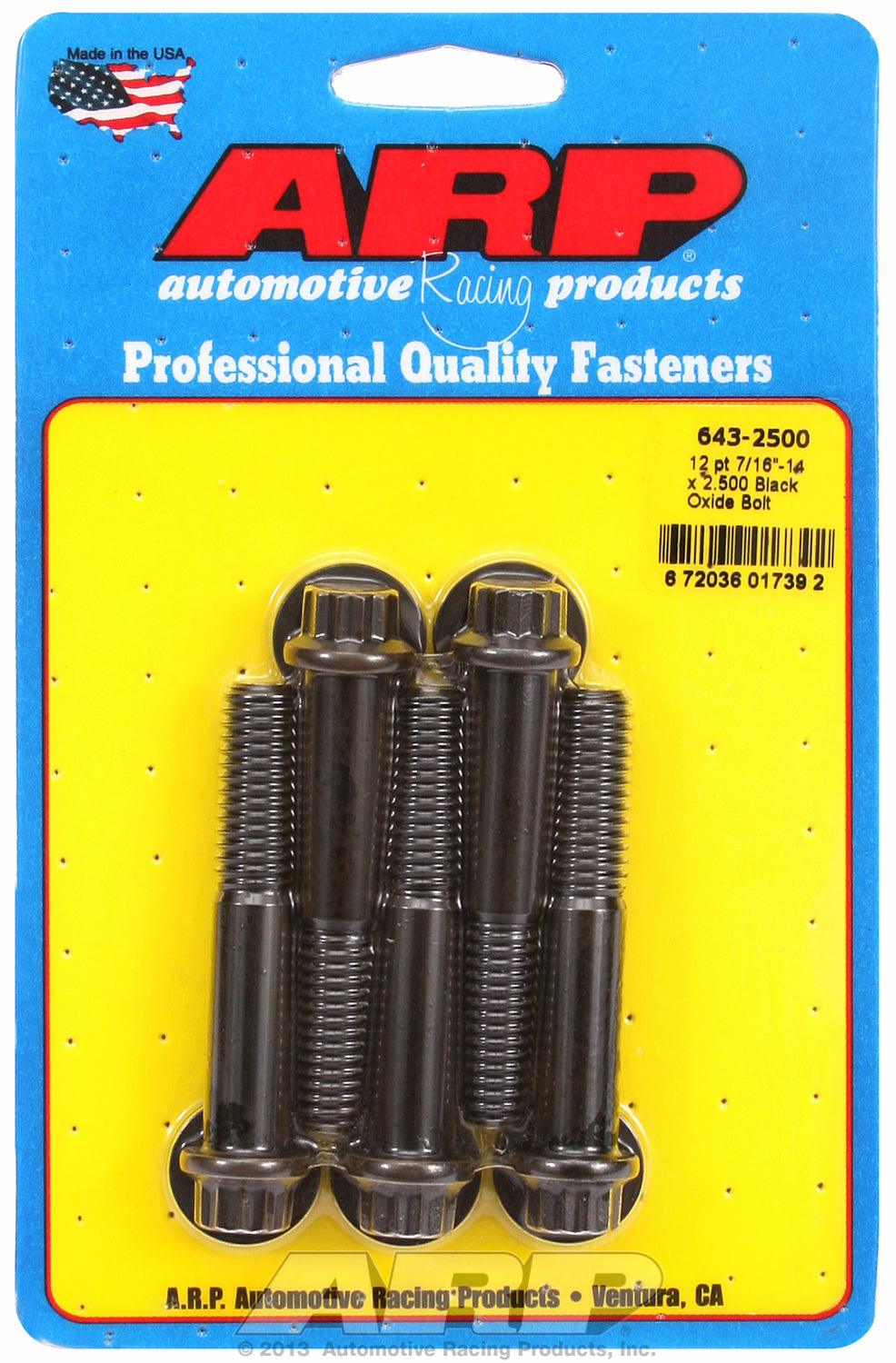 7/16-14 x 2.500 12pt black oxide bolts