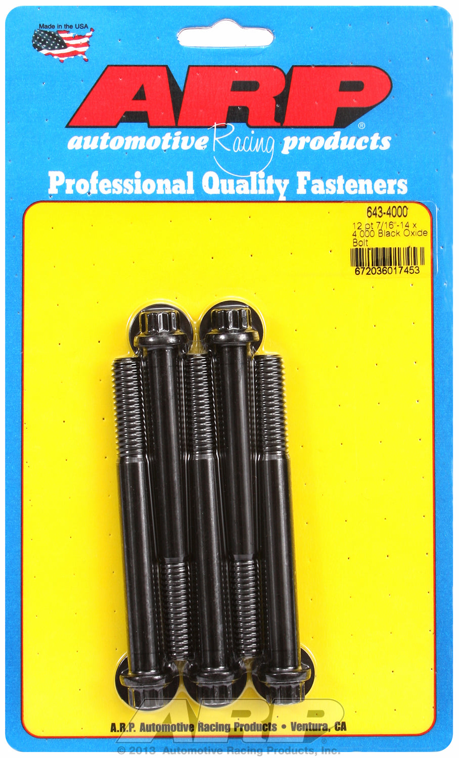 7/16-14 x 4.000 12pt black oxide bolts