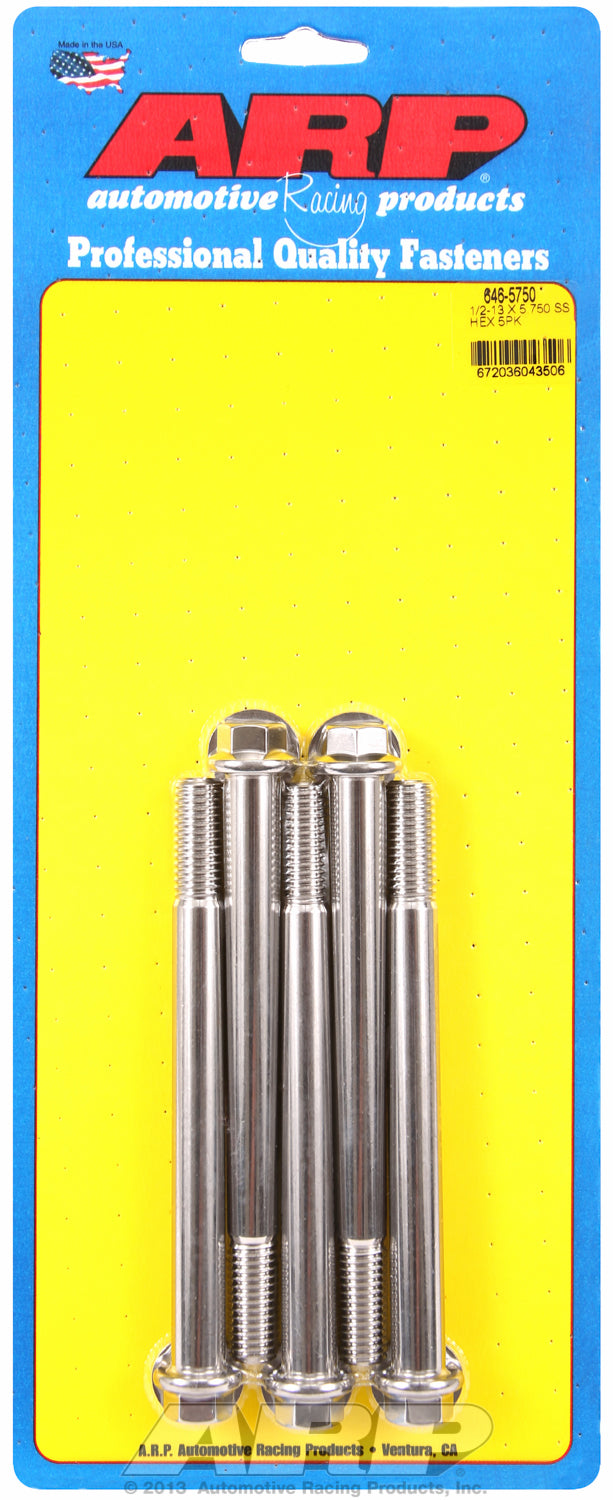 1/2-13 x 5.750 hex SS bolts
