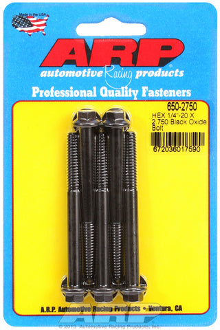 1/4-20 X 2.750 hex black oxide bolts
